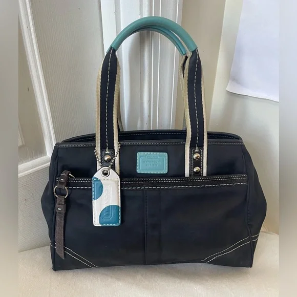 Coach Nylon Black and Teal Tote Bag GUC - Picture 10 of 13